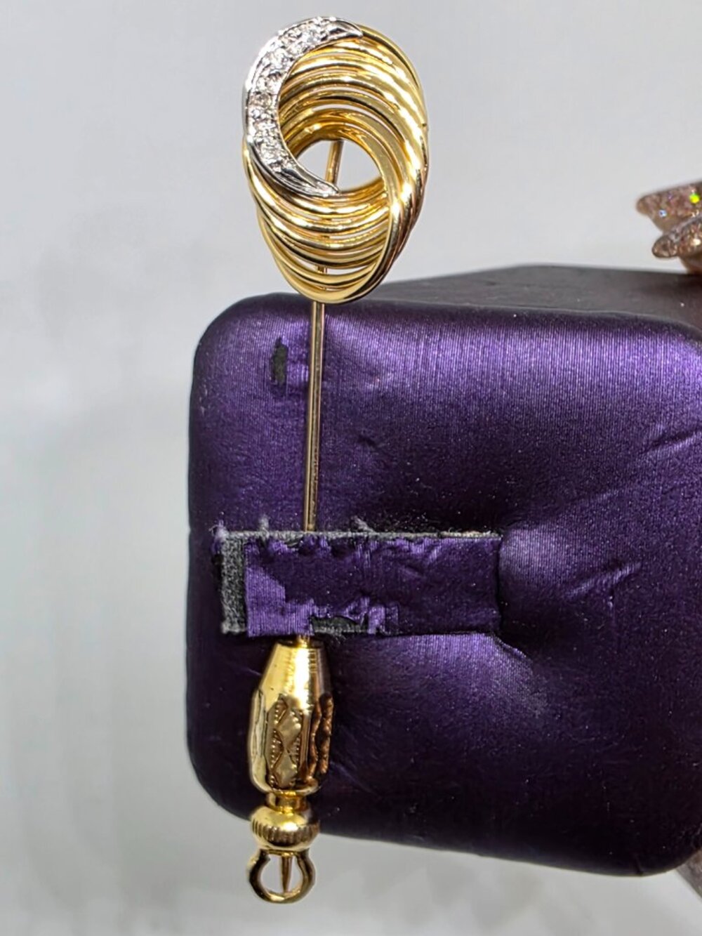 Vintage 14k Yellow Gold Genuine Diamond Lapel Stick Tie Pin Brooch 3.3 g - Picture 9 of 16